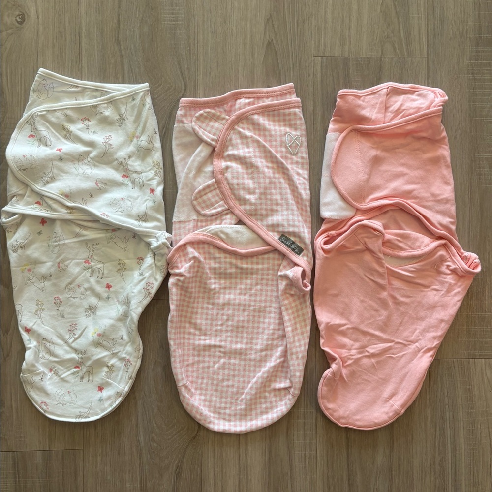 Set of Three Baby Girl Swaddles in Pink and White Gingham Swaddle Me EUC